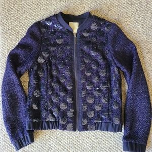 Anthropologie navy sequin bomber